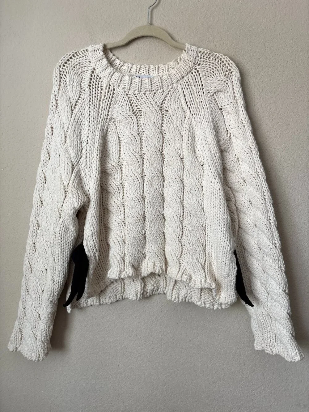 Zara Chunky Cable Knit Sweater with Contrasting Side Straps Ties